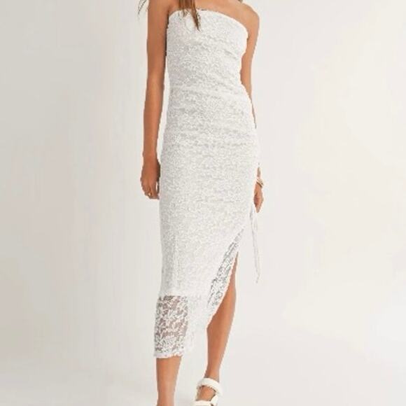 Sage The Label Fresh Air Ruched Lace Tube Midi Dress Off White Size Small - Picture 2 of 5